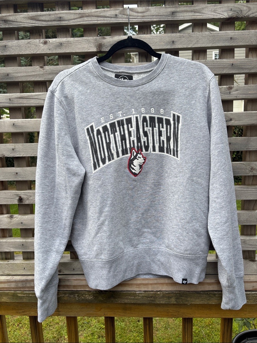47 Brand Northeastern Gray Crewneck Sweatshirt with Husky Logo